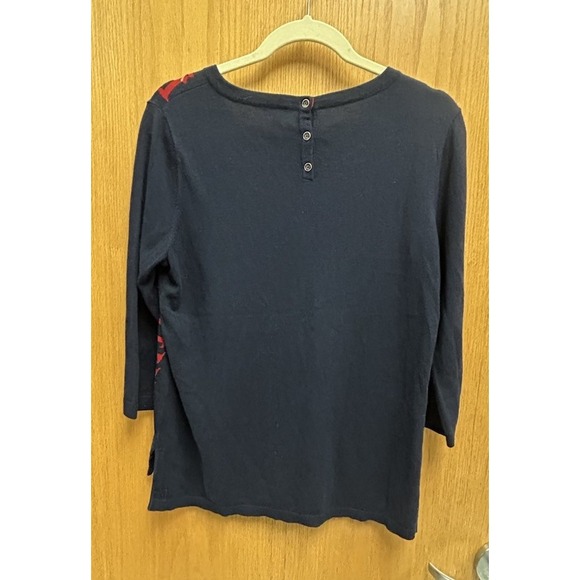 Talbots Cotton Blend Scottie Dog Navy Red Crew Neck Sweater 3/4 Sleeve Medium - Picture 6 of 10